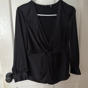 Theory Black Satin Twist Detail Top. Size 4.